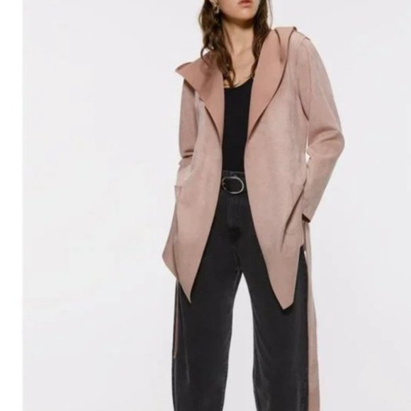 ZARA BASICS FAUX SUEDE JACKET HOODED PINK SIZE M - Picture 2 of 7